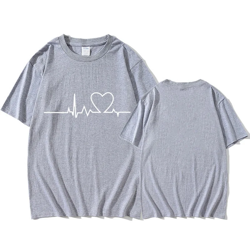 

Trendy Streetwear Graphic T-shirts Men Women Spring Loose Cotton Heart Rate Printed Tees Unisex Casual Short Sleeve Basic Tops