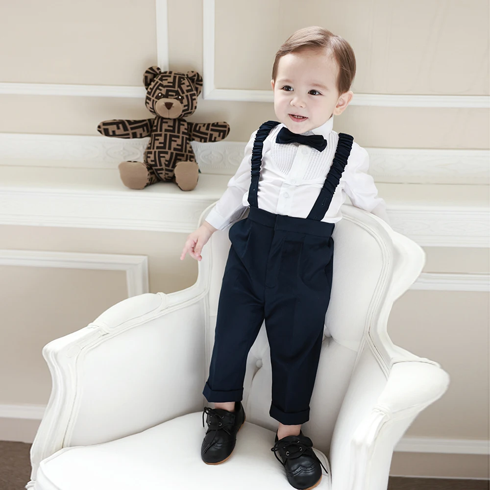 1-4Y Children Formal Plaid Suit Set Boys Wedding Birthday Party Performance Photography Costume Kids Blazer Pants Bowtie Clothes for boys suits