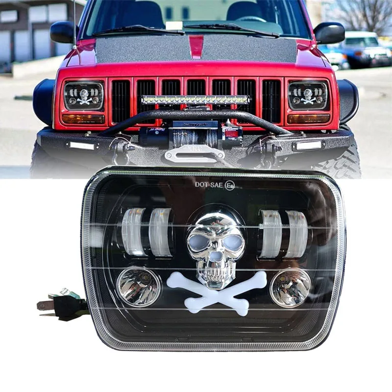 

7 Inch Led Headlight Square for jeep cherokee xj Cherokee YJ Accessories 7x6 5x7 H4 LED Light Projector 65W Hi/Low Beam Headlamp