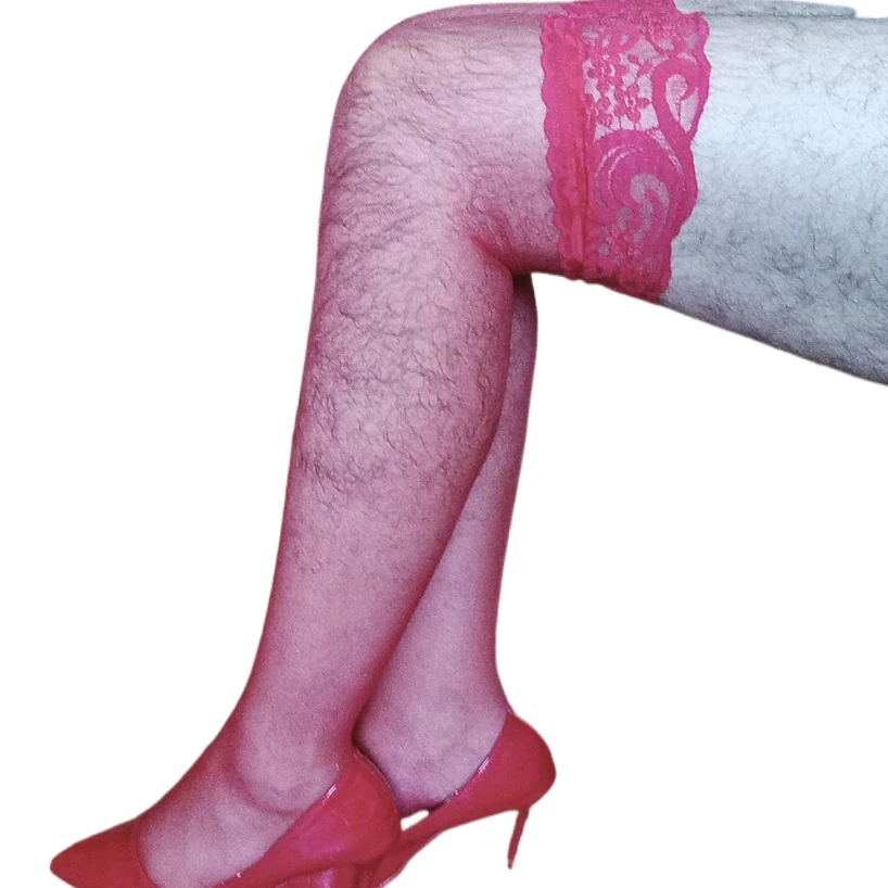 Male Fetish Stockings Red Lace Top Over Knee Men's Stocking Erotic Hosiery Transparent Stockings Man Underwear Sex Hombre Medias