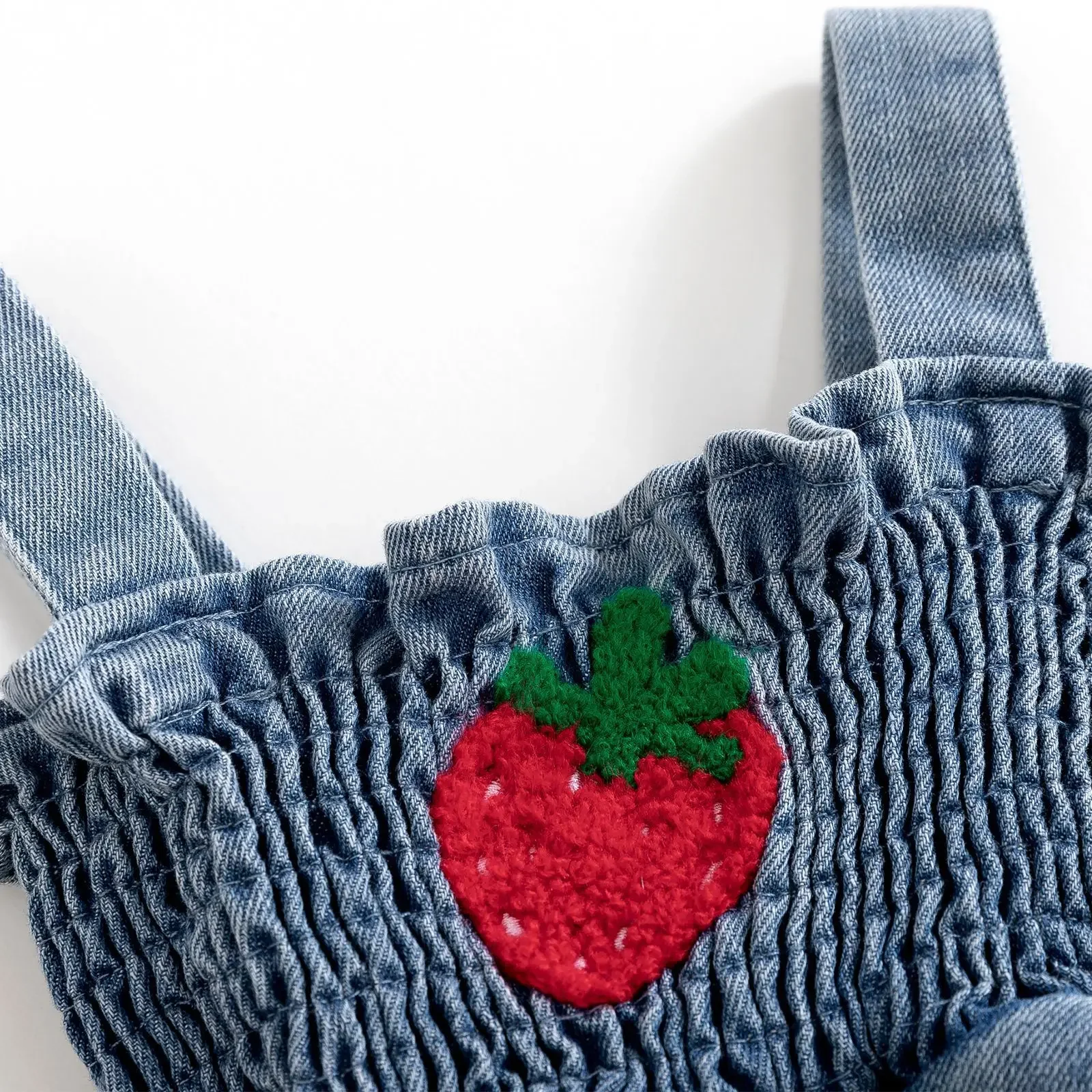 Cute Strawberry Straps Denim Dress Baby Girl Summer Cross-Border Infant Clothing Foot Covering Crawling Suit