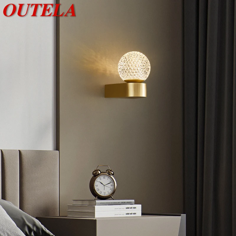 

OUTELA Modern Gold Brass Wall Lamp LED 3 Colors Simply Creative Sconce Light for Home Bed Room Decor