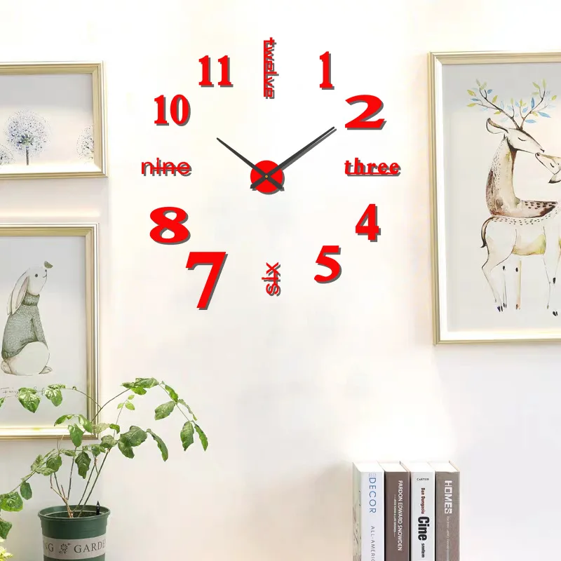 Soundless 90 To 120cm Large-sized 3D Number Poster Home Decoration DIY Wall Clock For Living Room Bedroom Study Hotel Big Decor 4