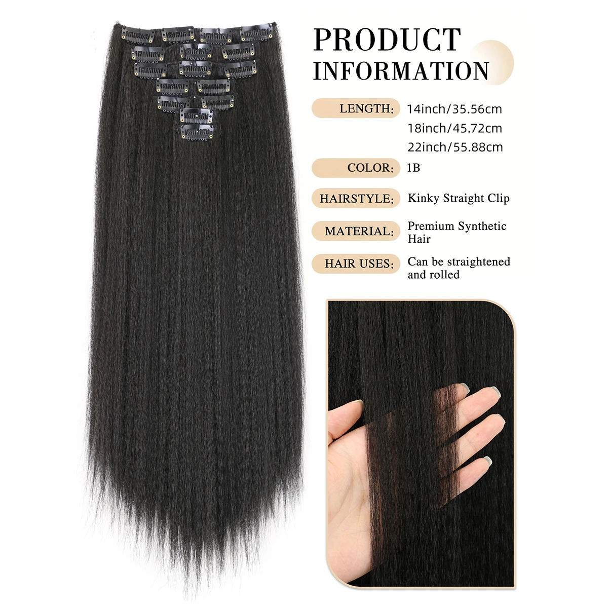 Synthetic Hair Yaki Clip In Hair Extensions 7Pcs/set 16Clip-In Hairpieces For Black Women