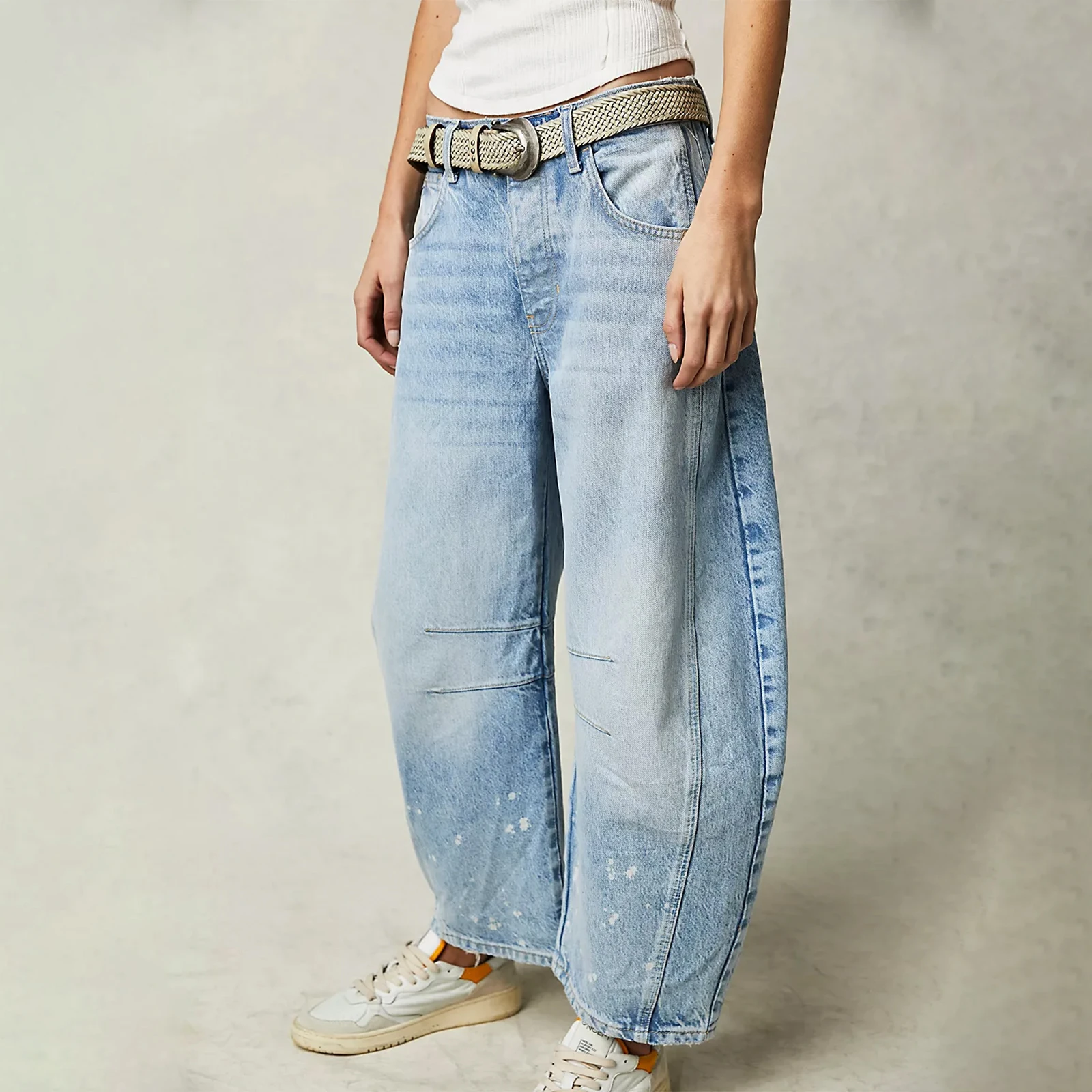 Women Baggy Mid Waist Jeans Wide Leg Loose Boyfriend Denim Pants Straight Leg Cropped Barrel Jeans Y2k Streetwear 90s Jeans