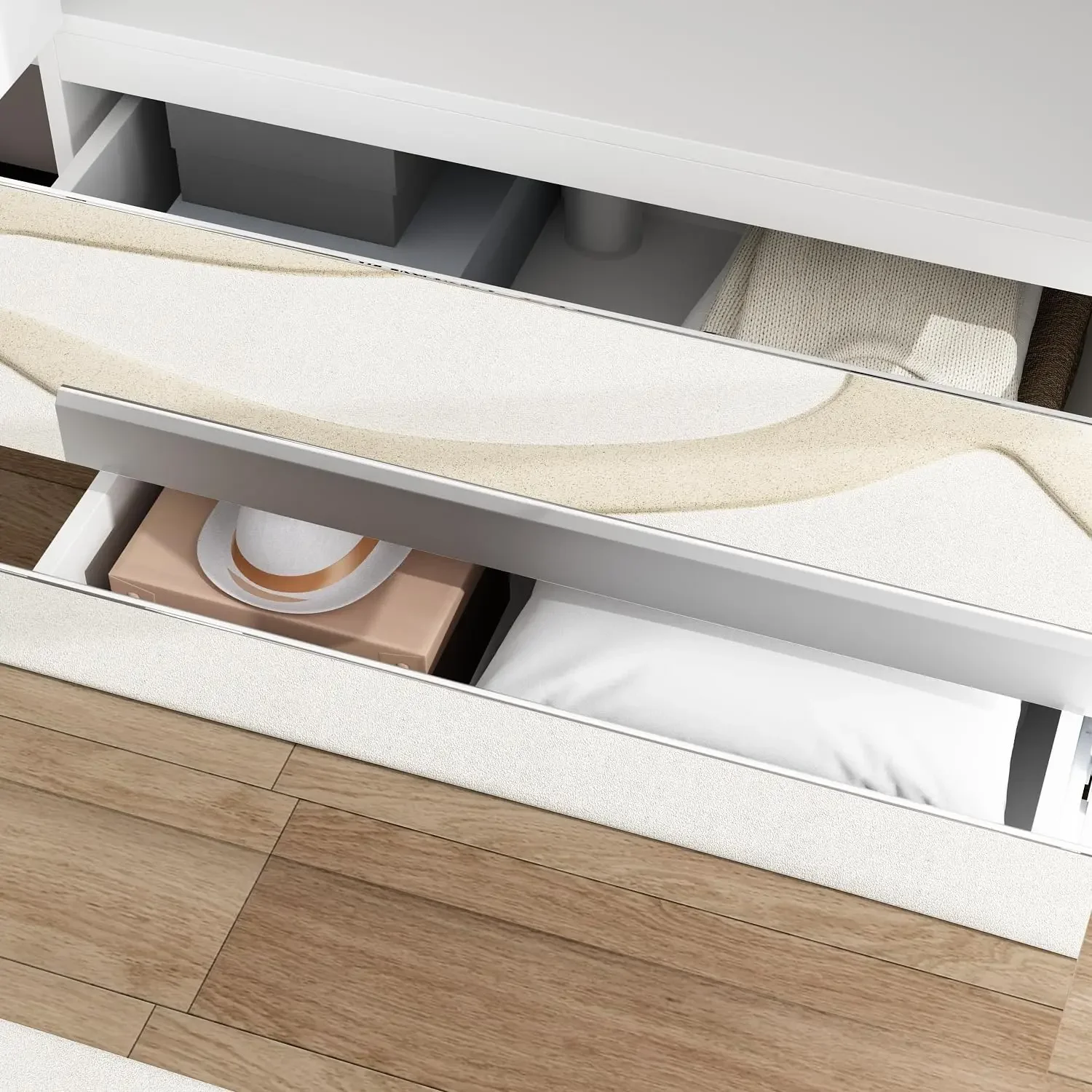 NEW-Wardrobe with Mirror Doors, White Bedroom Armoire with 2 Drawers, Hanging Rod, Mirrored Closet Modern Clothes Storage Cabine