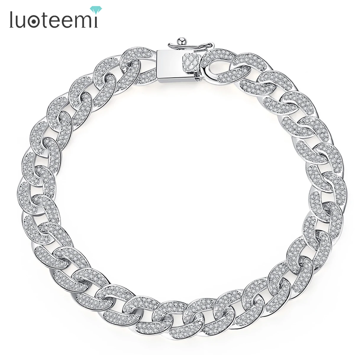 

LUOTEEMI AAA Cubic Zirconia Paved Delicate Hip Hop Curb Cuban Link Chain Bracelet For Women Luxury Exquisite Party Jewelry Gifts