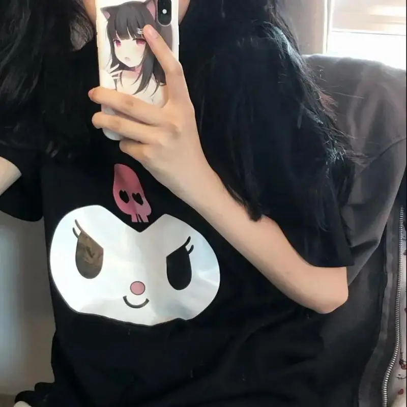 

Kawaii Sanrio Anime Round Neck T-Shirt Cute Kuromi Cartoon Ins Students Pure Cotton Soft Loose and Comfortable Gifts for Girls