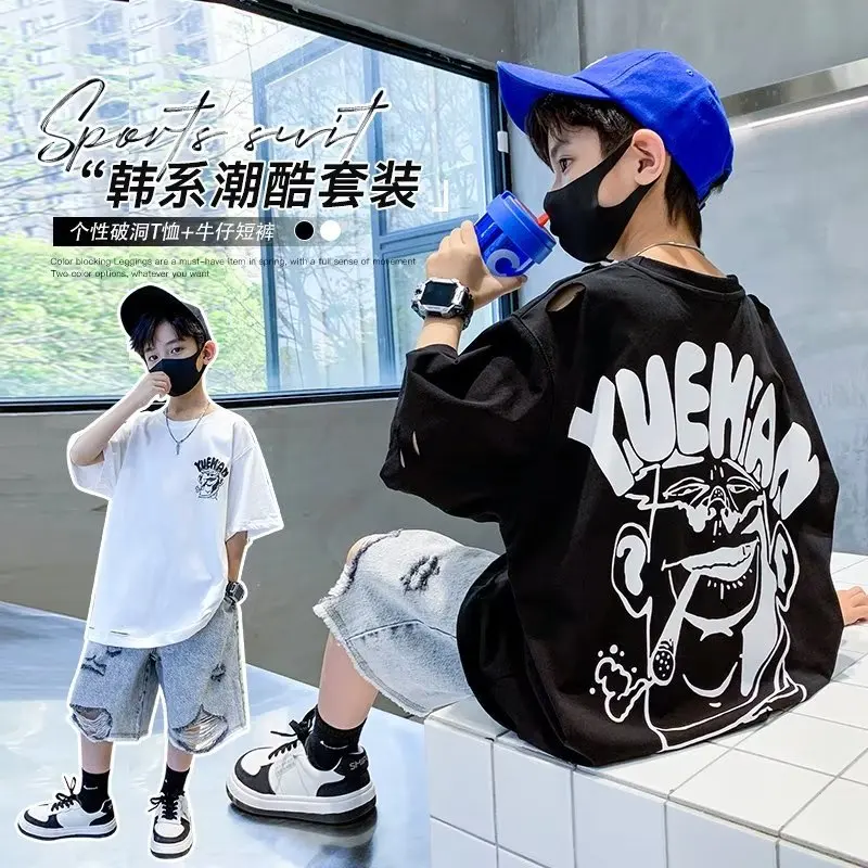 

Summer Kids Clothes Streetwear Fashion Korean Version O-Neck Cartoon T Shirts Cotton Tops Boys Clothes Short Sleeve Kids T Shirt