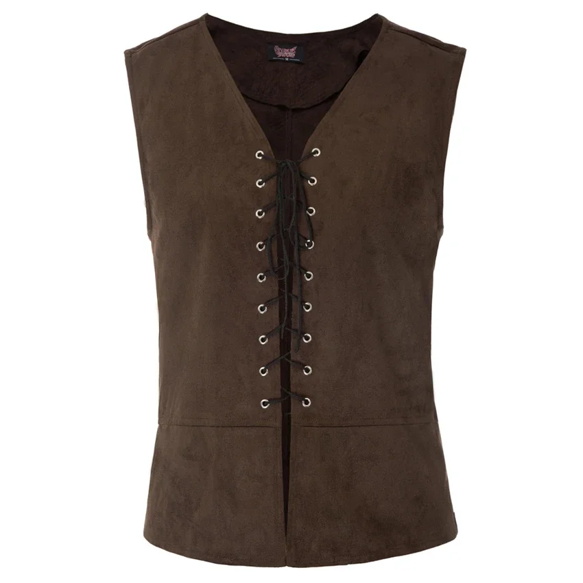 Men Punk Medieval Vest Cosplay Costume Renaissance Steampunk Tops Gentleman Bandage Coat Retro Gothic Slim Knight Waistcoat