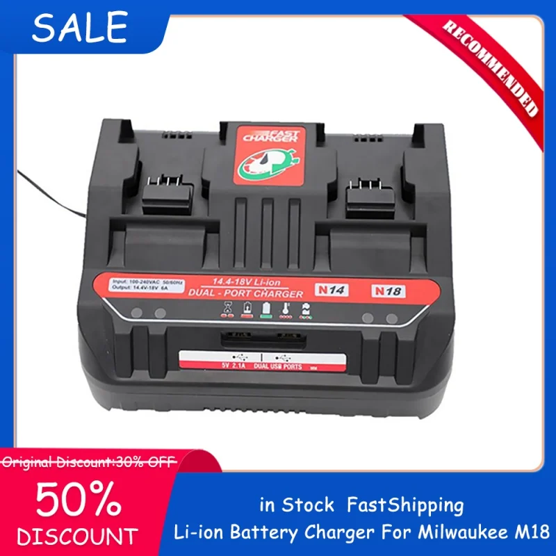 

Dual Charger M18 Li-ion Battery Charger For Milwaukee 14.4V 18V M18 48 -11- 24xx Series Lithium-ion Battery 6A Charging Current