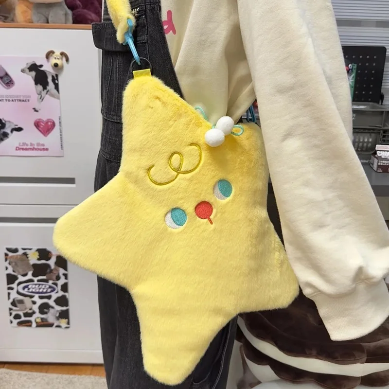 

Fashion Personalized Women's Bag Velvet Embroidery Crossbody Bag Cute Cartoon Shoulder Bag Fashion Girls Pentagram Bag