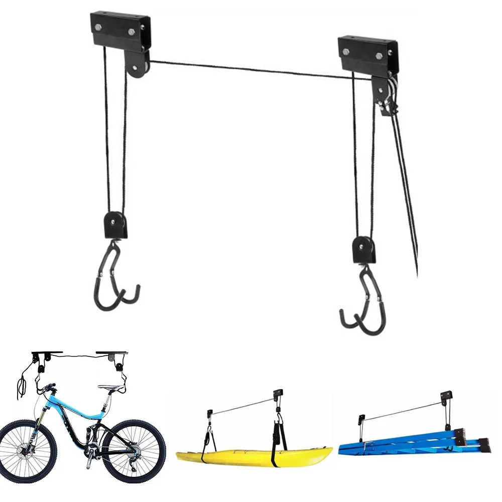 

Kayak Bicycle Hoist Garage Storage Bike Lift Pulley System 60kg Bearing Overhead Bike Rack Heavy Duty Ceiling Bicycle Hanger