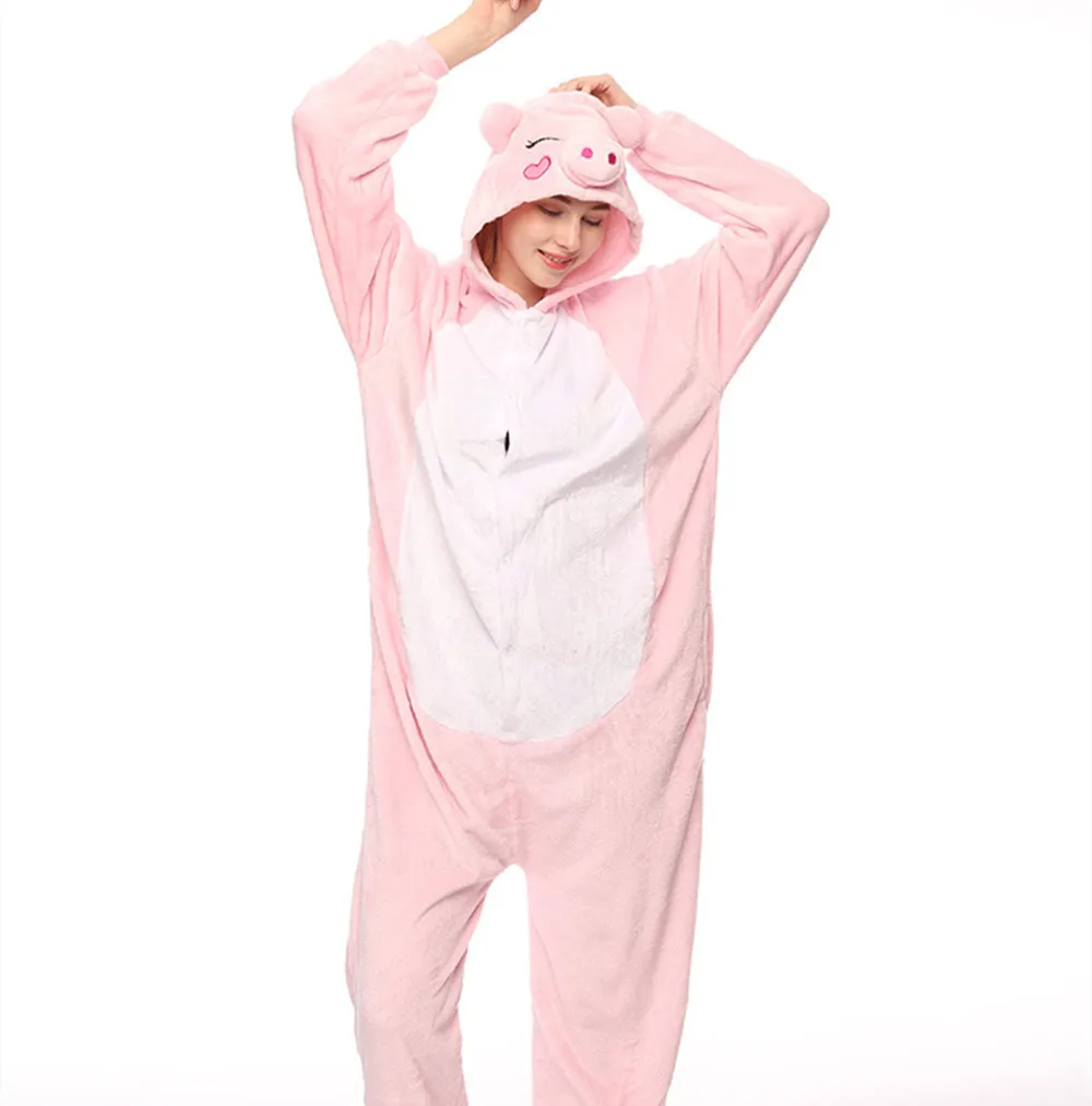 Cartoon Animal Pink Pig Kigurumi Adults Onesies Pajamas Women Jumpsuit Men Hoodies Sleepwear for Halloween Carnival Party