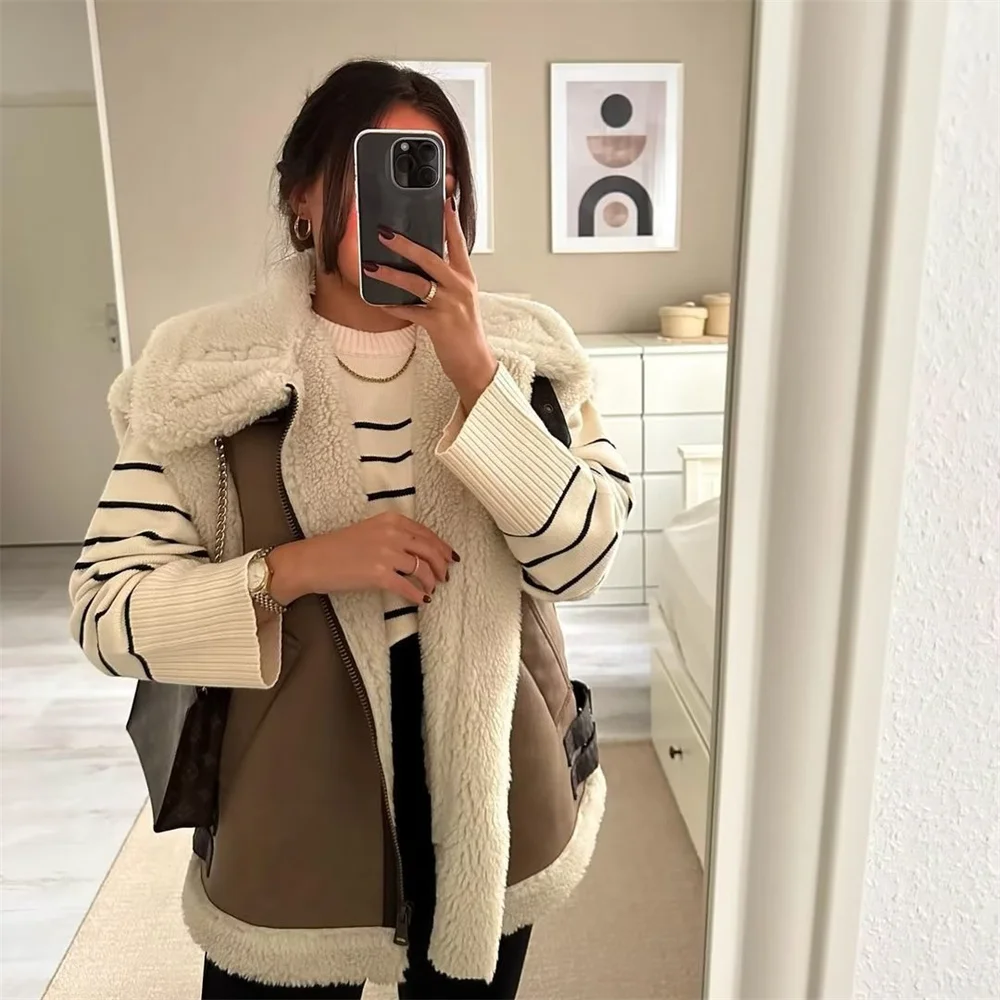UNIZERA 2023 Autumn/Winter New Product Women's New Fashion Casual Polo Neck Zipper Tri Color Fleece Panel Tank Top 2