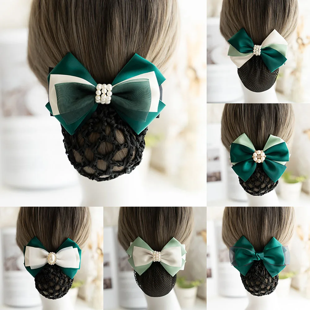 New Fashion Korean BowKnot Hair Bun Cover Barrettes Net Snood Hairnet Trendy Decor For Girls Bow Hair Accessories Women Headwear