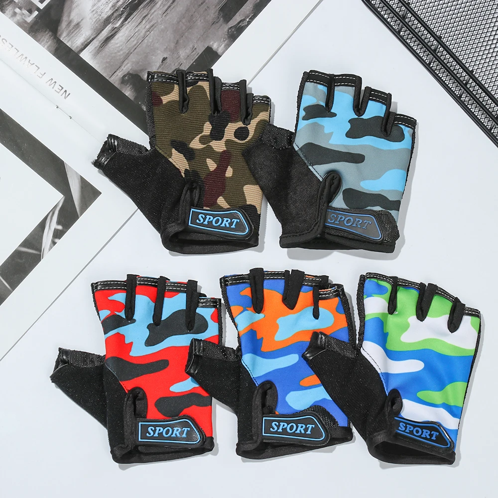 Child Cycling Camouflage Children's Half Finger Bicycle Gloves High Elastic Non-slip Bike Gloves Riding Equipment Accessories 2