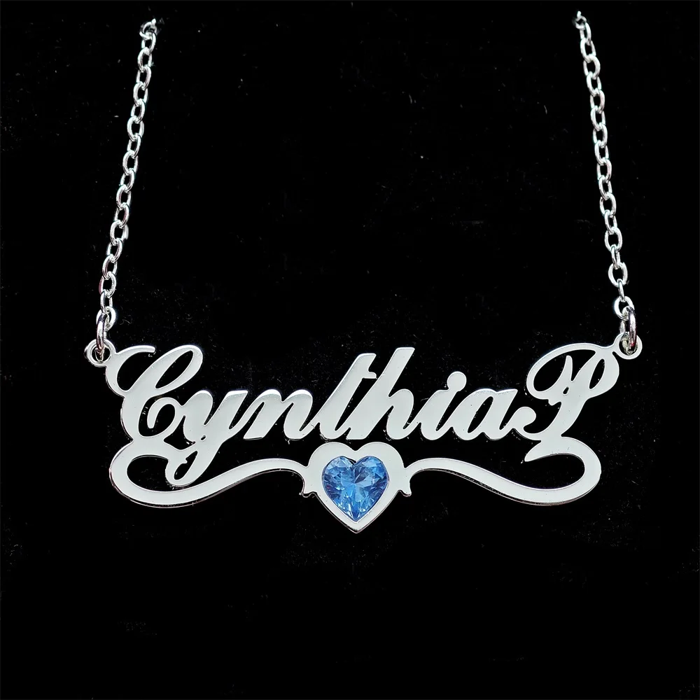 2023 Custom 12 Birthstone Name Necklace Personalize Stainless Steel Gold Plated Zircon Crystal Birth Month Necklace Jewelry Gift