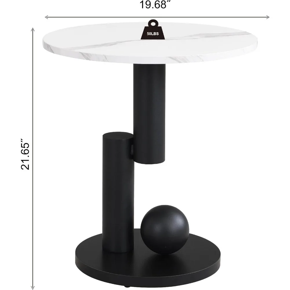 2-Piece Modern Oval Decorative Coffee Table with White Faux Marble Top and Black Metal Base and 1 Drawer, Coffee Table 6