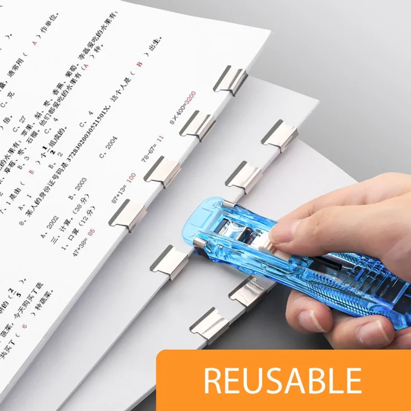 Mini Traceless Reusable Hand Clamp Push Stapler Paper Book File Office School Student Binder Binding Tools Supplies Accessories push stapler mini stapler set hand stapler