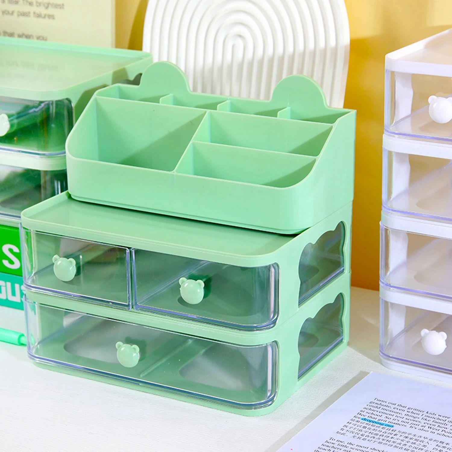 1pc/2PCS/3PCS Portable Stackable Desktop Storage Box Student Desk Stationery Sorting Storage Rack Makeup Box Desktop Tra