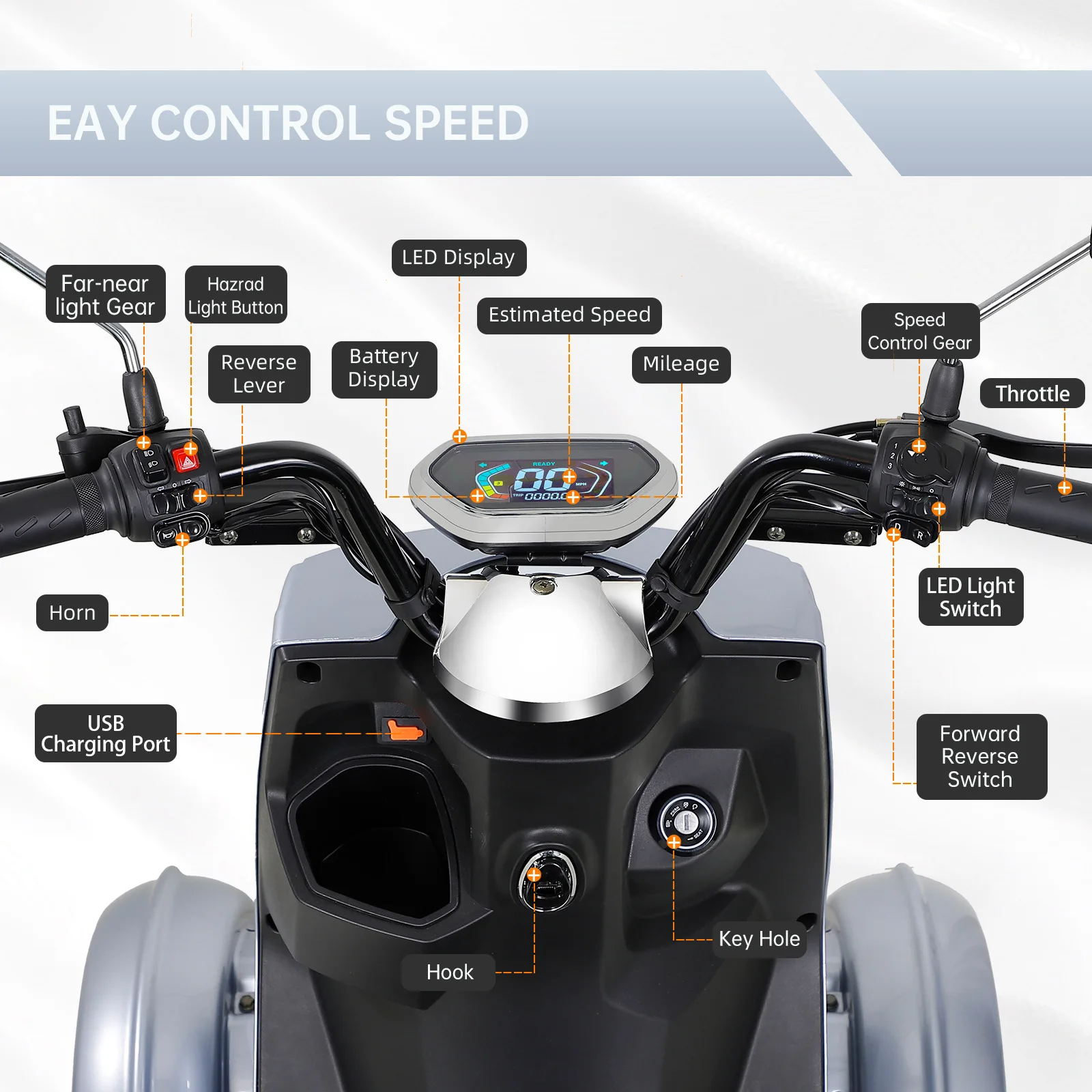 500W60V20Ah Electric Mobility Scooter Top Speed 25km/h Range 50km