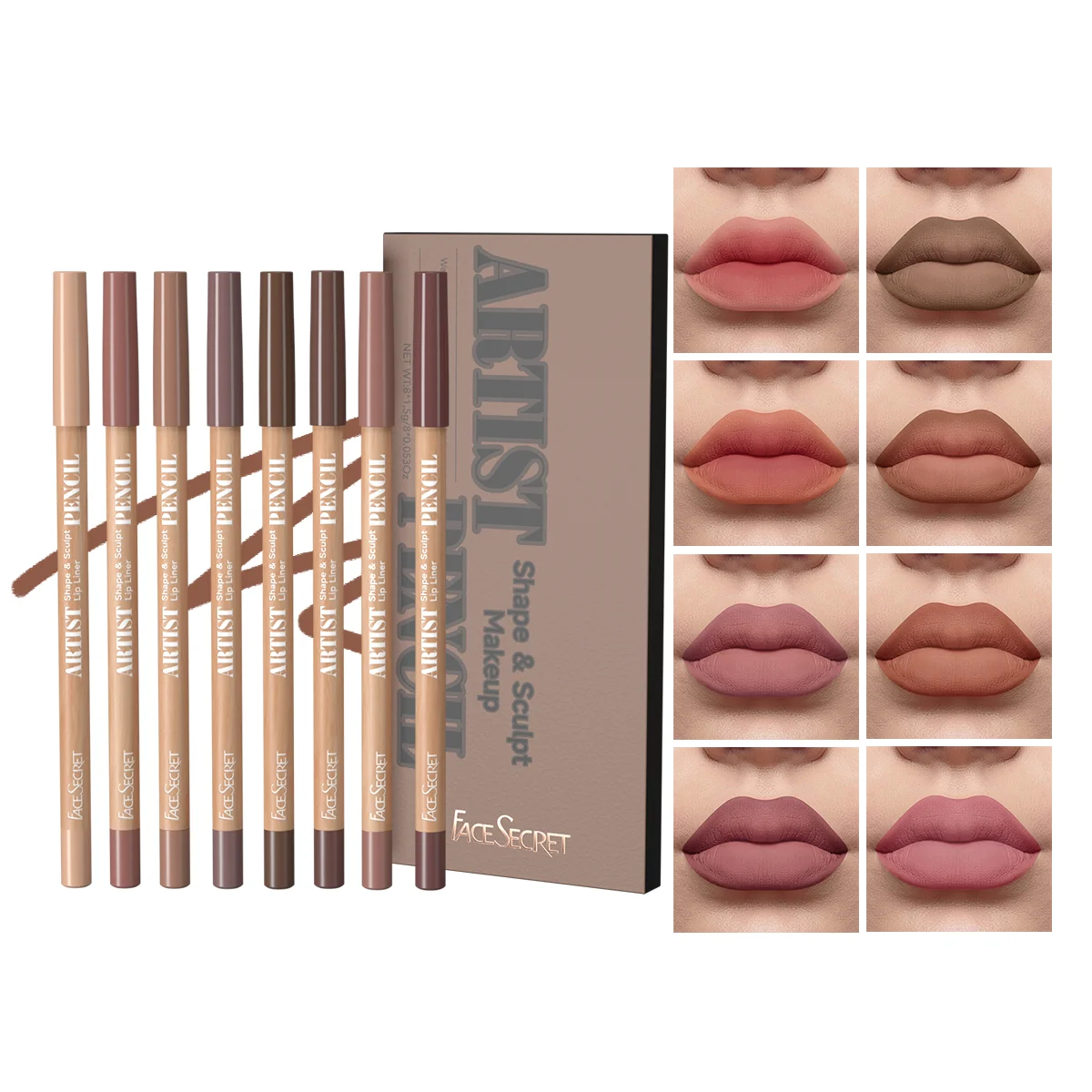 8pcs/Set Nude Lip Liner Makeup Set-Natural And Long-lasting Waterproof Matte Effect, Long-lasting And Durable