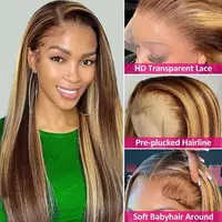 Perruque en cheveux humains densité 200, raide, avec mèches, 5x5, blond ombré, perruque en dentelle HD, 13x4, frontale en cheveux humains colorés, pré-épilée 2