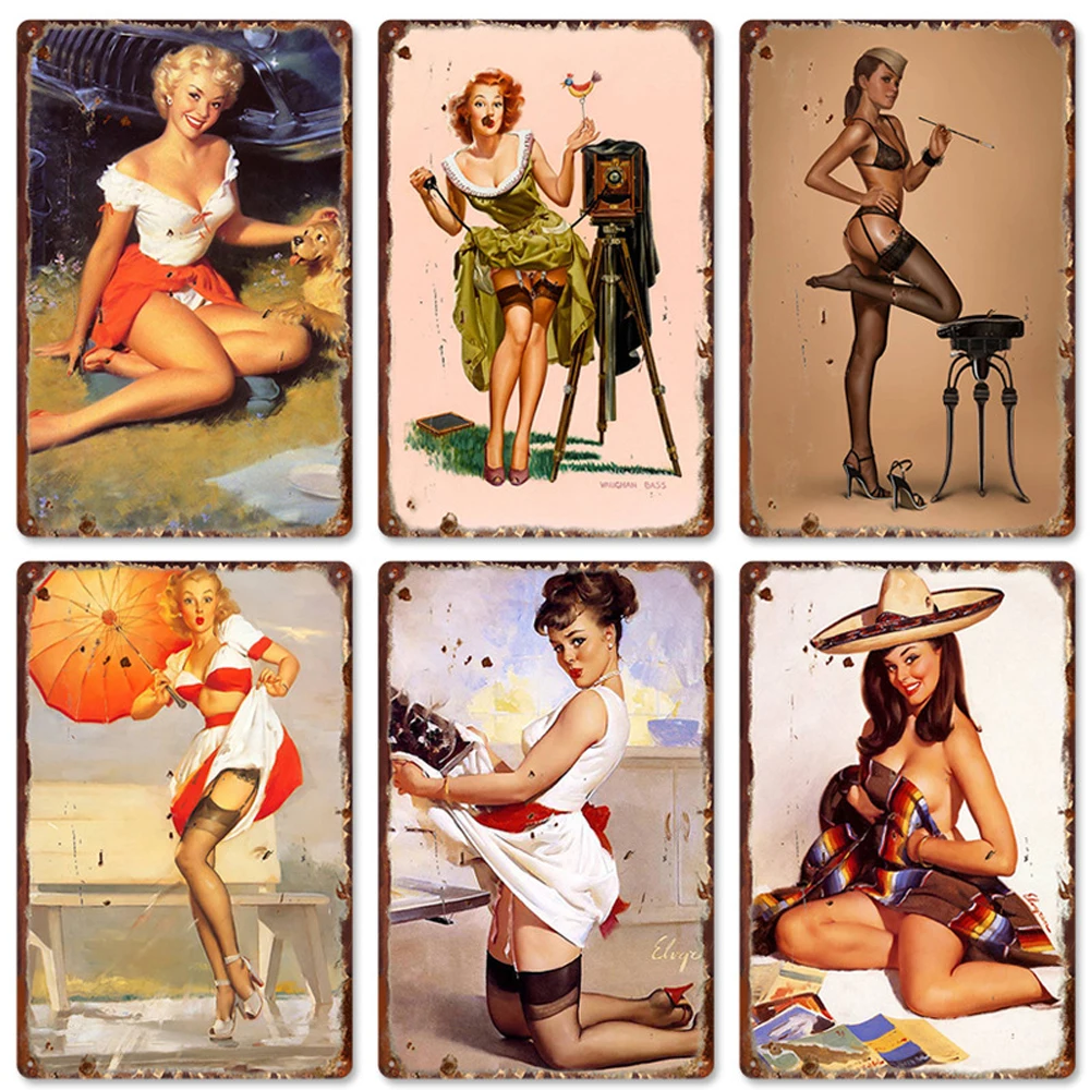 

Retro Sexy Girl Tin Painting Sign Iron Wall Decoration Suitable for Bar Club Party Restaurant Man Cave Home Decoration Painting
