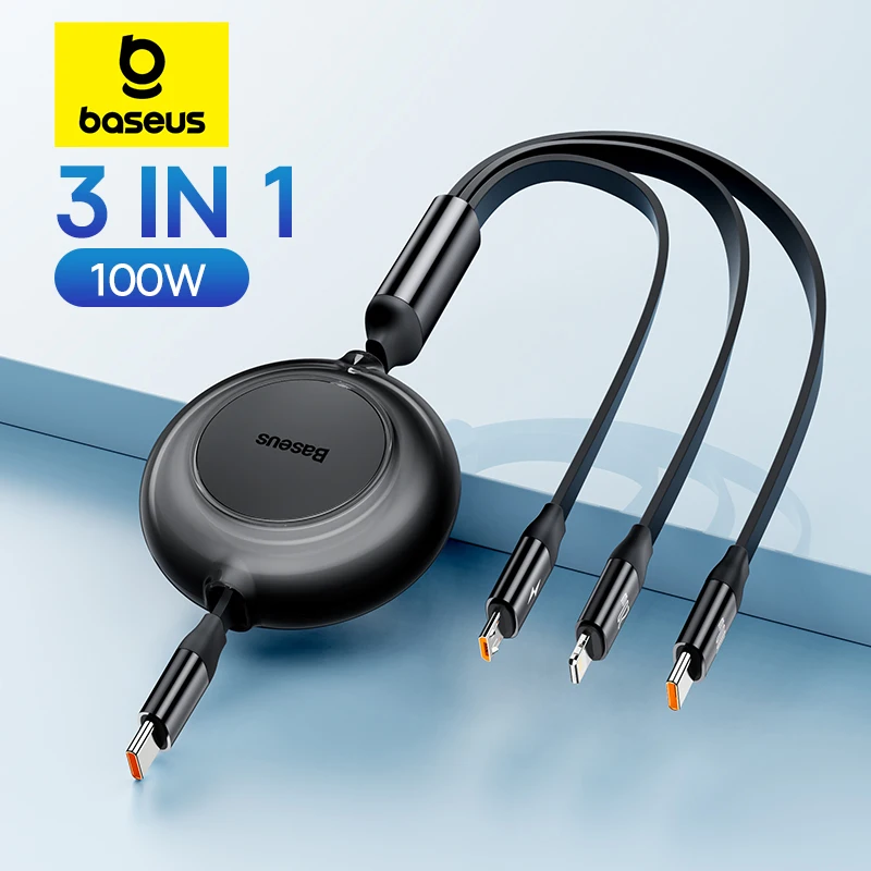 Baseus einziehbares 100w 3 in 1 USB C Ladekabel für MacBook Samsung Xiaomi Typ C Kabel Ladekabel für iPhone