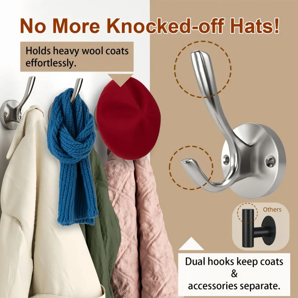 Towel Hooks for Bathroom Wall Mounted 4 Pack Coat Hooks Brushed Nickel Towel Hook Satin Nickel Coat and Hat Hook Silver Wall Ho