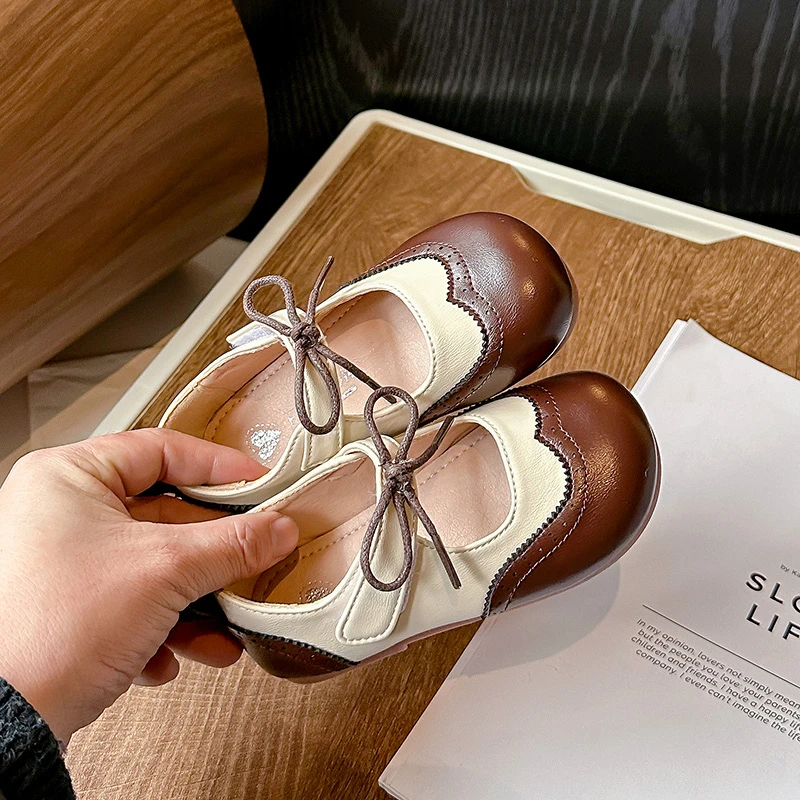Leather Girls School Shoes with Bowknot for Spring Autumn