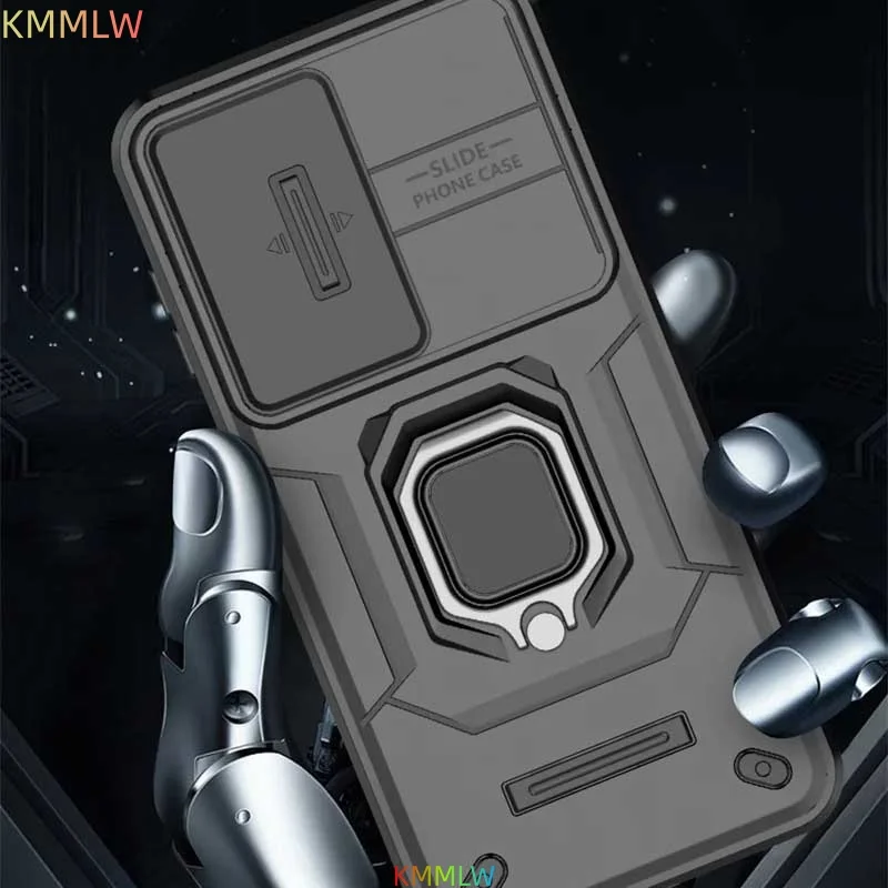Shockproof Magnetic Ring Holder Armor Case with Slide Lens Camera Protection Cover