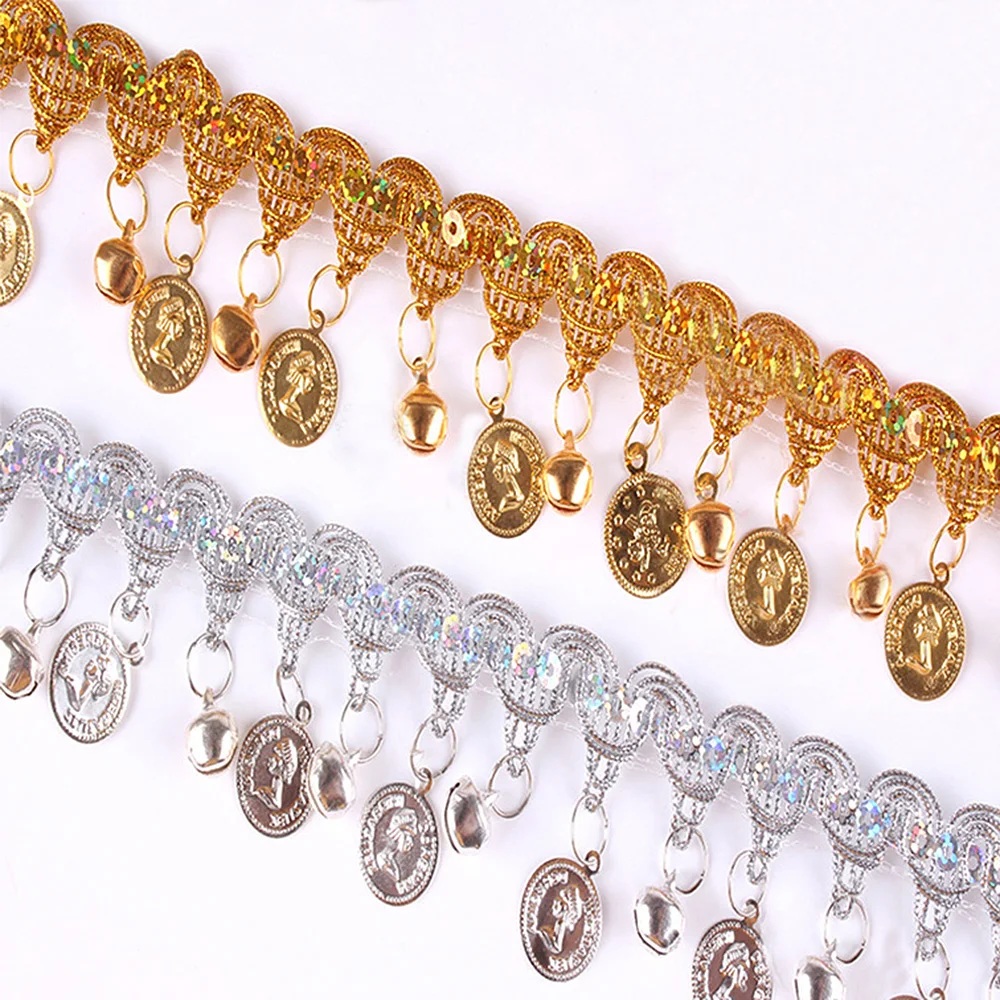Lace Bell Pendant National Wind Gold Sequins Gold Coins Dress DIY 1yard lace garment accessories,lace sewing supplies,lace decoration,lace accessories,lace sewing accessories,clothing accessories,clothing craft accessories