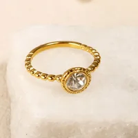 Personality Round Beads Ring Band Small Clear Crystal Zircon Waterproof Stainless Steel Gold Rings Simple Granular Fine Jewelry - Image 3