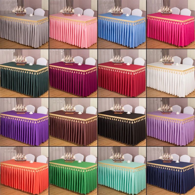 

European Rectangle Table Cloth Solid Skirt Tablecloth with Tassels for Party Wedding Banquet Hotel Table Decorate Table Covers