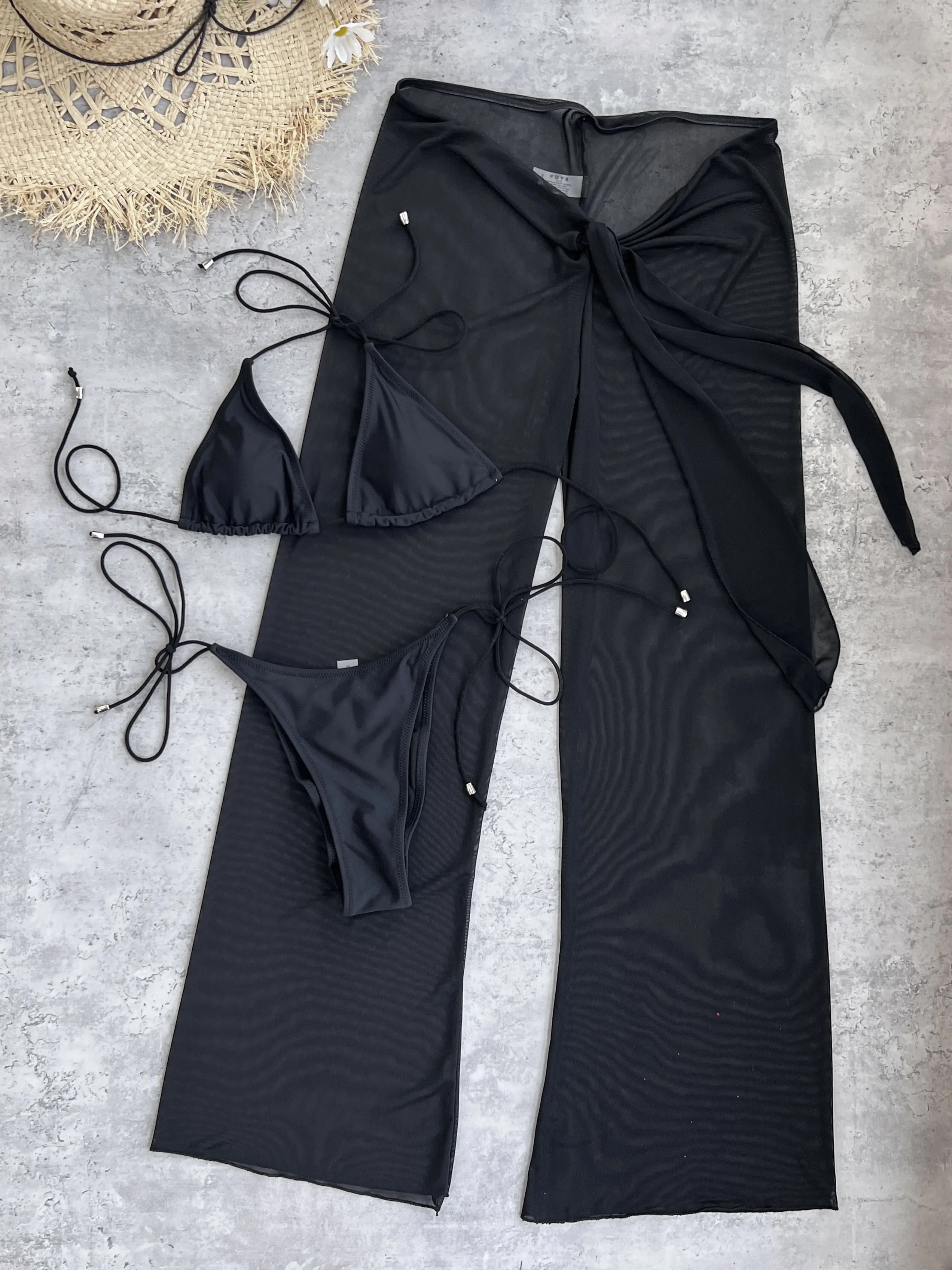 Elegant Black Bikini Set with Transparent Bottoms Urban Style Beachwear Lightweight and Breathable Summer Beach bikini set bikini swimsuit women swimwear