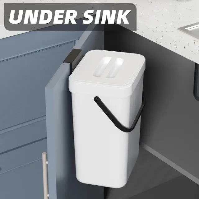 Pattumiera Da Cucina Per Rifiuti Organici - 4,3 Litri, Design Compatto 25x17 Cm, Nero/Argento - Foto 2