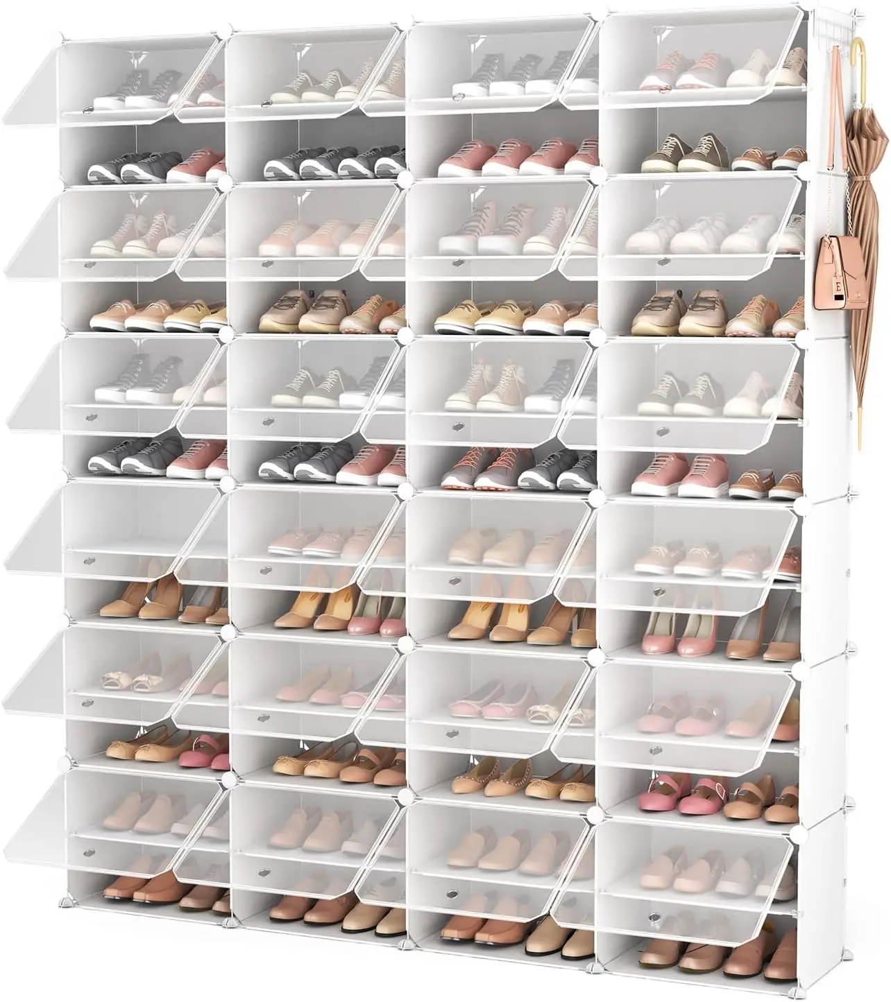 Shoe Storage Cabinet, 12-Tier Shoe Organizer 96 Pairs Extra Large Plastic Rack with Covers Portable Rack Organ