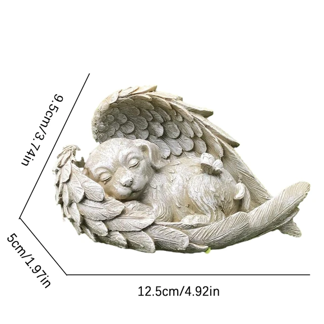 Statue commémorative ange chien chat Figurines décoratives animal de compagnie jardin extérieur maison ornement dormir aile d'ange Sculpture décor de bureau 5