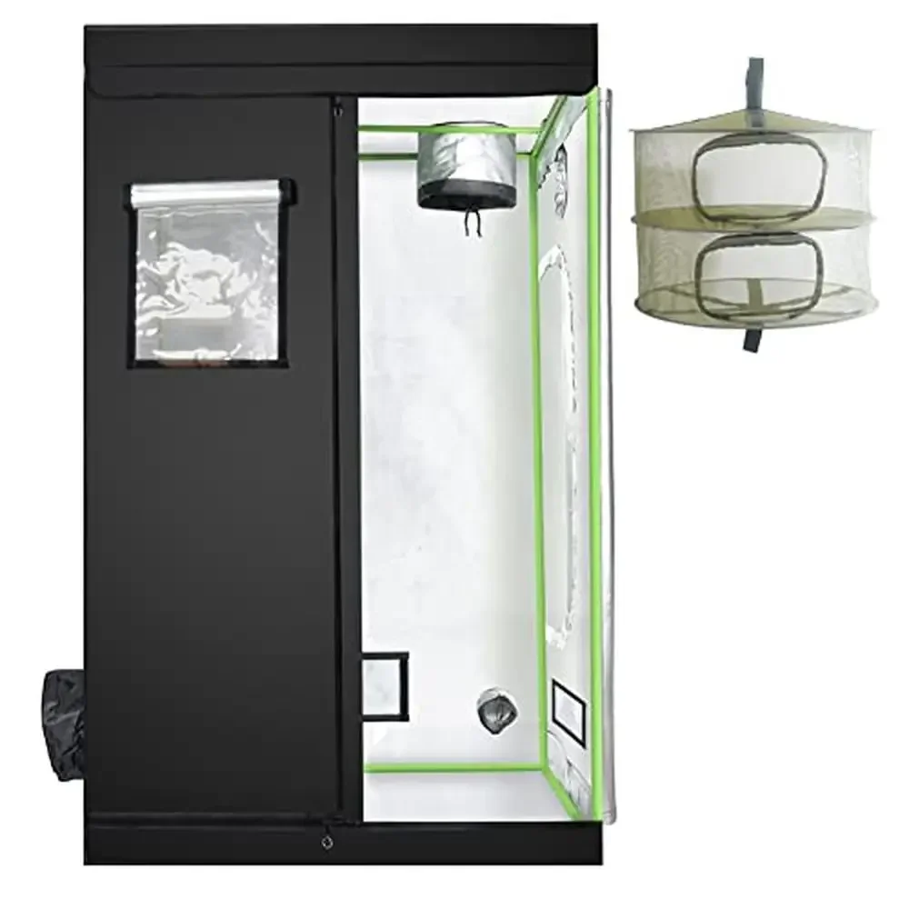 Indoor Grow Tent Black 48''x48''x79'' 600D Diamond Mylar 16mm Metal Poles Waterproof Floor Hanging Dry Rack Ventilation Ports