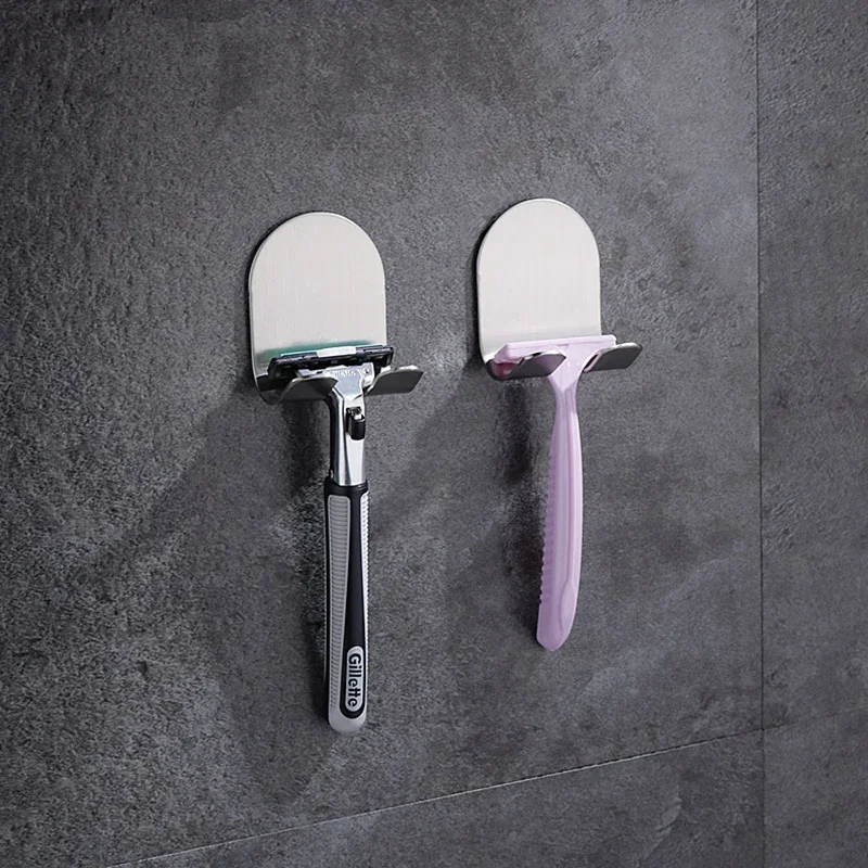 Razor holder Stainless Steel Razor Bracket for Men's Shaver Holder Shelf Bathroom Wall Adhesive Storage Hook Kitchen Hanger Rack