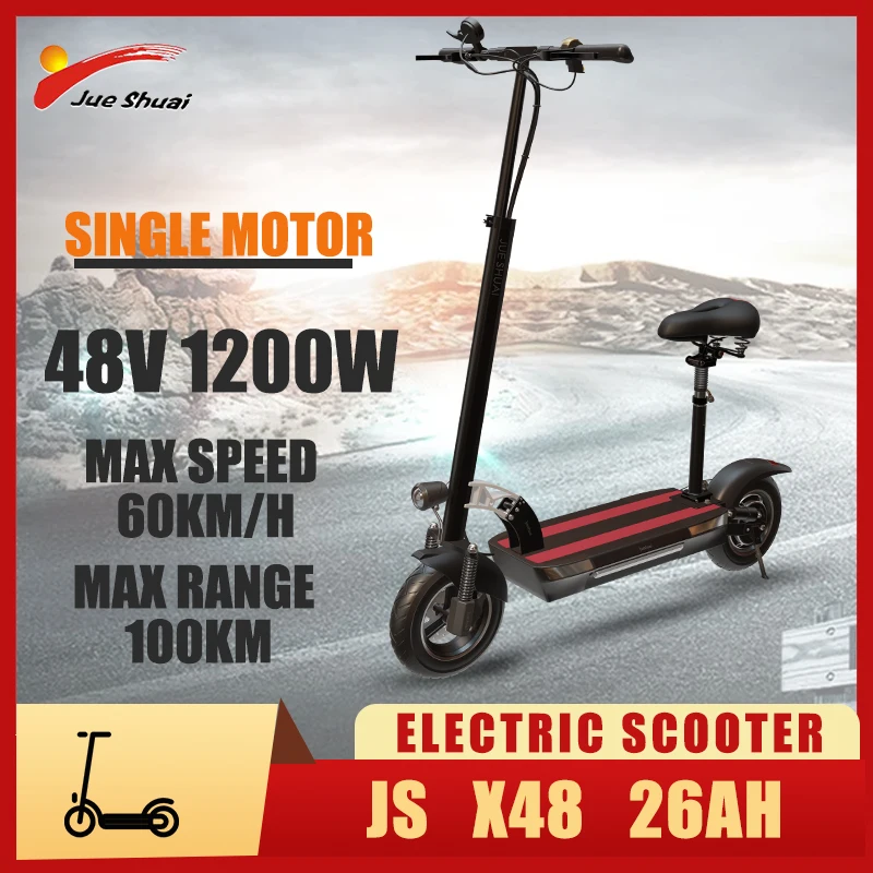 

Jueshuai X48 Electric Scooter 1200W Single Motor 48V 26AH Li-Battery 100KM Range 10Inch Pneumatic Tire 60KM/H Speed E Scooter