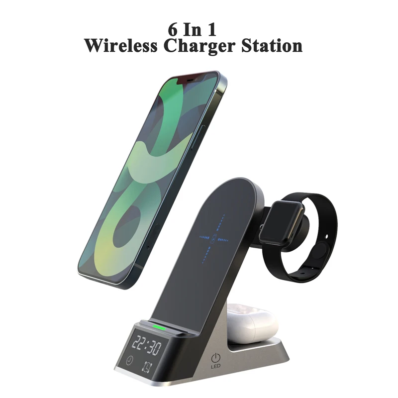 

6 In 1 Wireless Charger Stand For Apple Watch Airpods 15W Fast Charging Dock Station Universal For iPhone Samsung Huawei Xiaomi