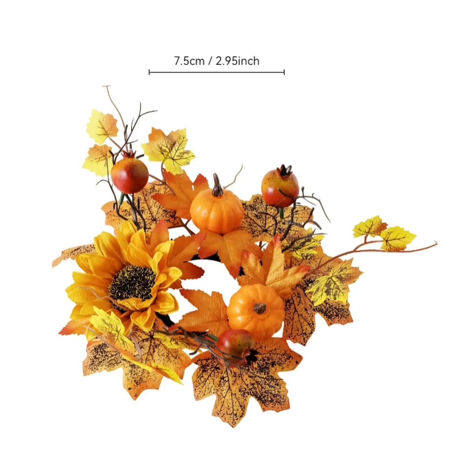 Candle Ring Artificial Wreath Decorative Ornament Rustic Maple Leaves Fall Wreath for Party Living Room Festival Table Farmhouse