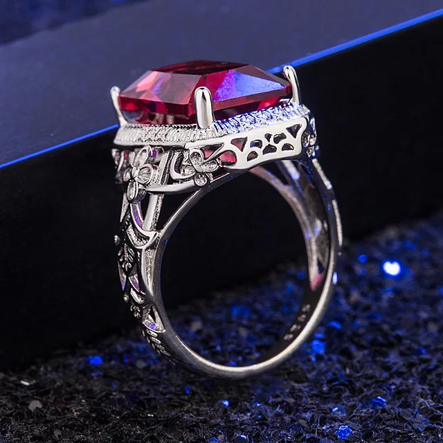 Rectangle Shape Ruby Ring | Female Silver Ring 925 | Ring
