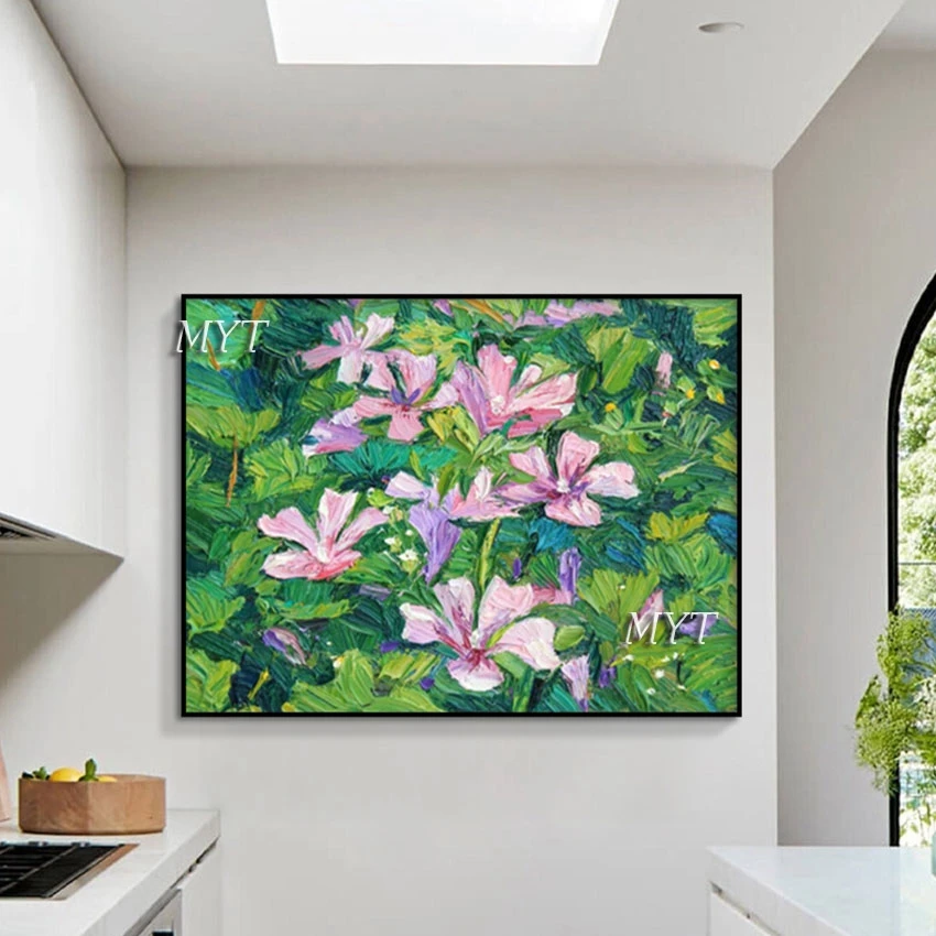 

Beautiful Pink Knife Flowers Paintings Hand-painted Modern Abstract Wall Decoration Canvas Thick Artwork Picture Art Unframed