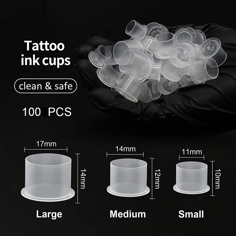 Disposable Tattoo Ink Cups 100 PCS Disposable Microblading Steady Plastic Tattoo Ink Cups 4 sizes Permanent Makeup Pigment Clear Holder Container Cap