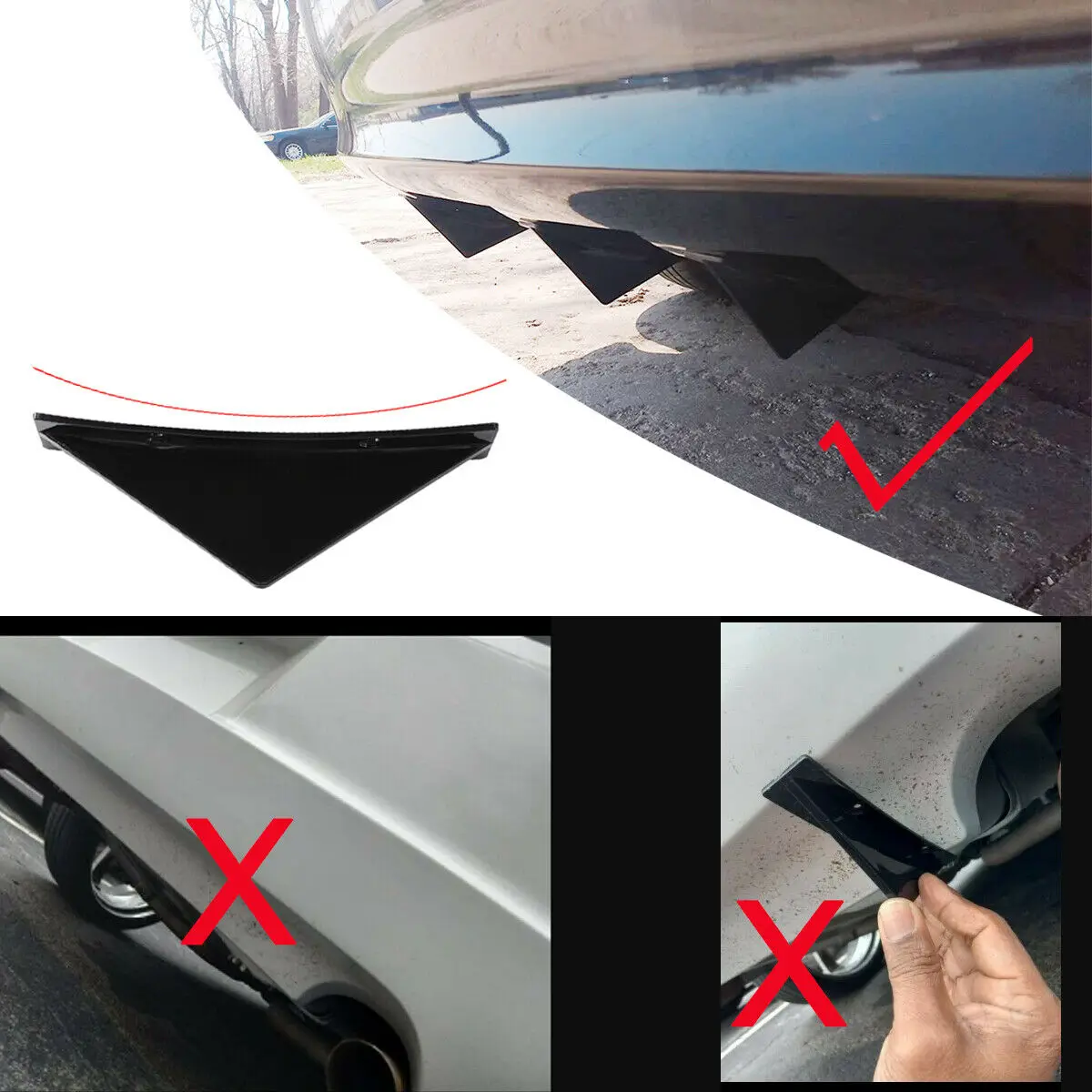 Car Rear Bumper Lip Universal Wing Shark Triangle Rear Bumper Diffuser For Audi A3 A4 A6 A5 Q5 Q7