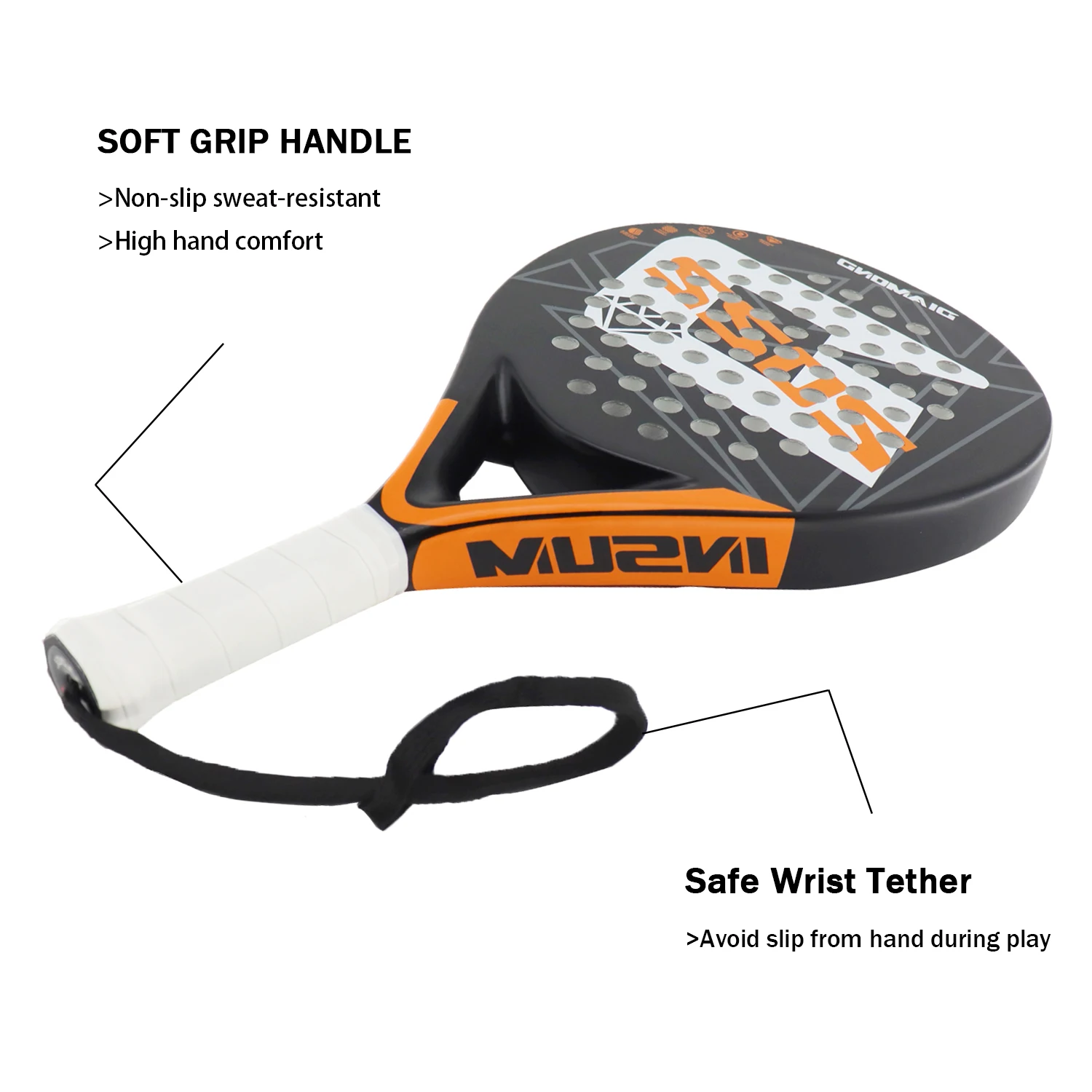 Padel Racket Full Carbon Fiber Soft EVA Foam Grip High Balance For Beginner and Intermediate Players